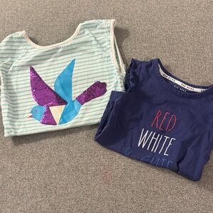 5/$15- Striped Bird Tee and Red White Blue Tee